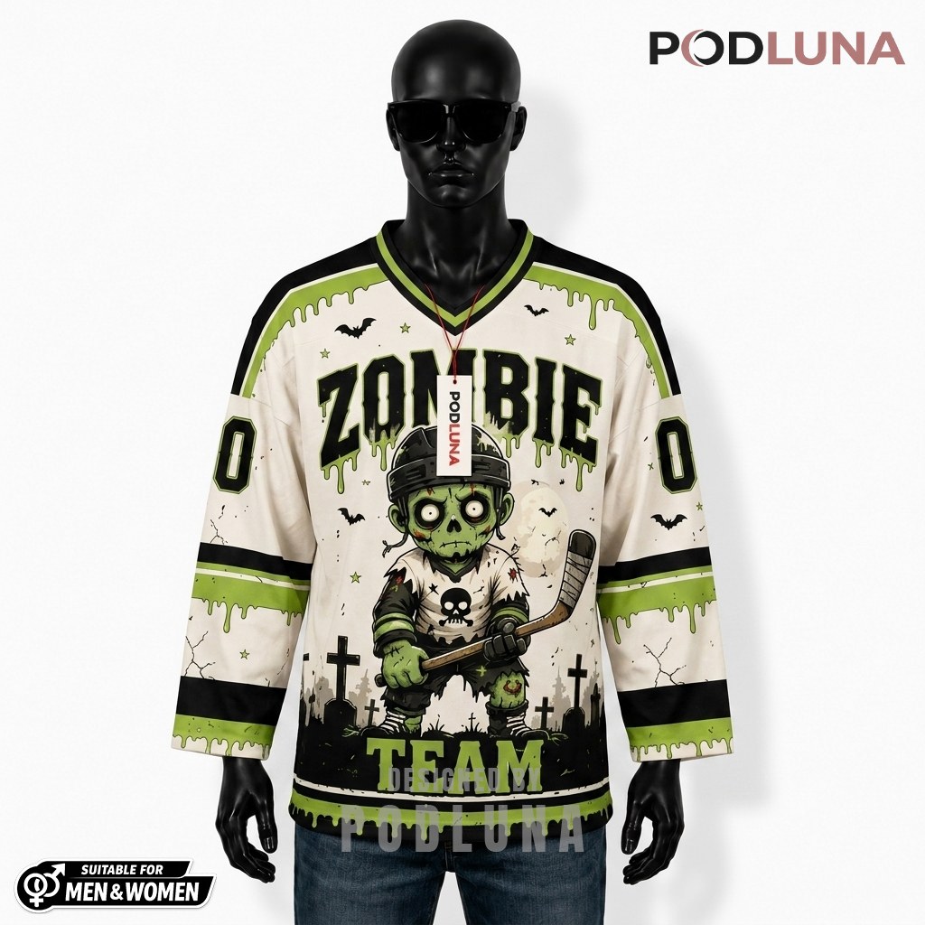 Personalized Zombie Team Halloween Hockey Jersey 1