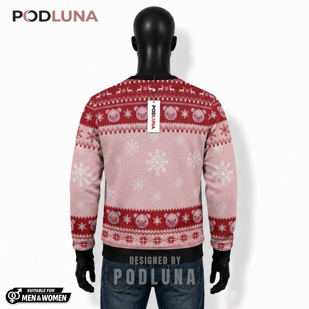 Pig Ugly Sweater Christmas Reindeer Antler Lights Pink Back Pig Ugly Sweater Christmas Reindeer Antler Lights Pink Back