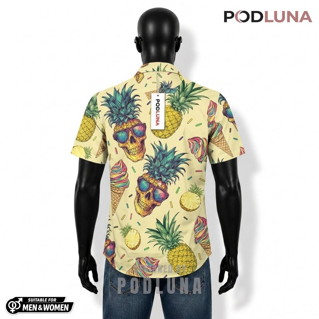 Pineapple Skull Halloween Hawaiian Shirt Ice Cream Sunglasses Back Pineapple Skull Halloween Hawaiian Shirt Ice Cream Sunglasses Back