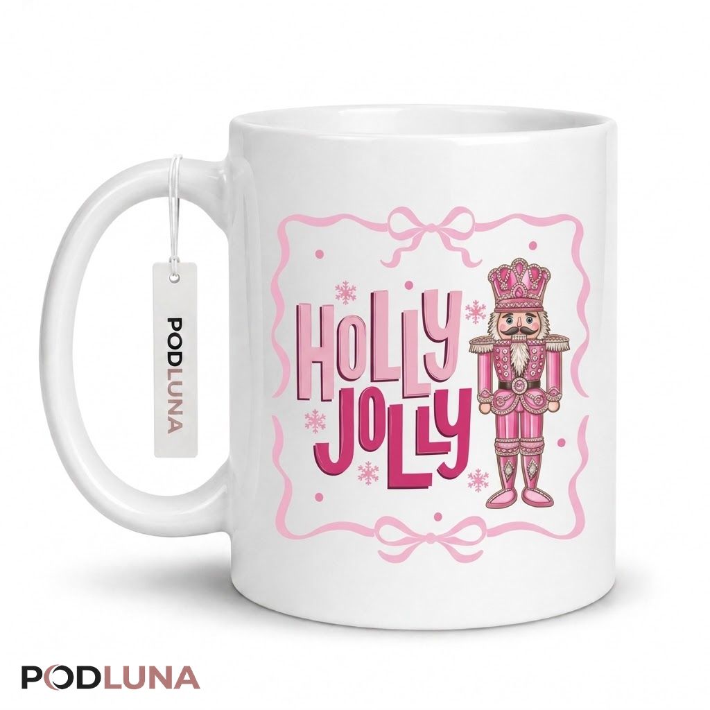 Pink Christmas Mugs Pink Nutcracker Holly Jolly Coquette Coffee Cup 1