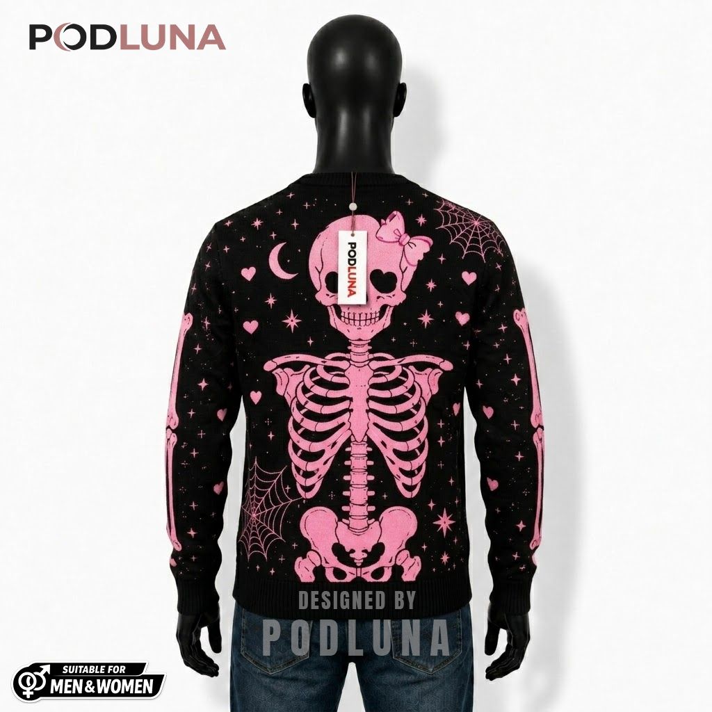Pink Halloween Cardigan Skeleton Bow Print 2 Pink Halloween Cardigan Skeleton Bow Print 2
