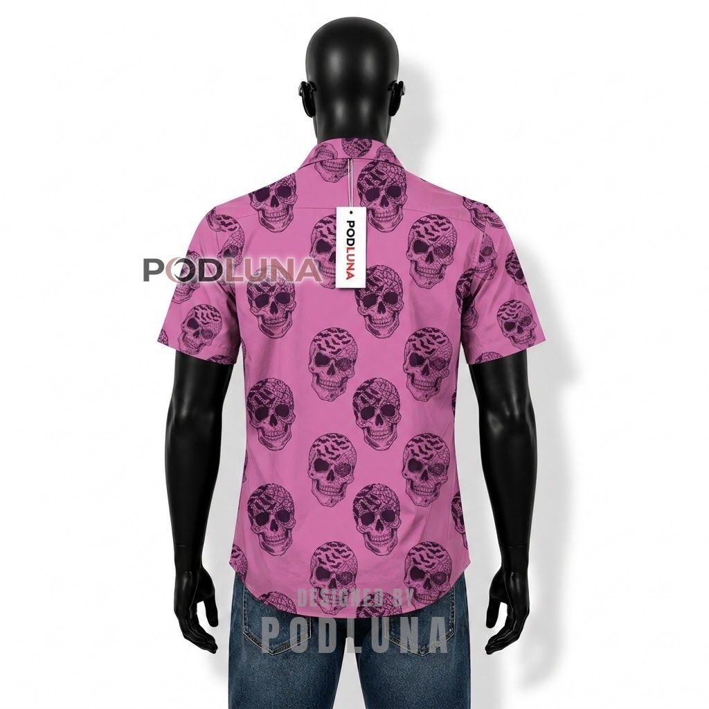 Pink Skull Print Hawaiian Shirt Back Pink Skull Print Hawaiian Shirt Back