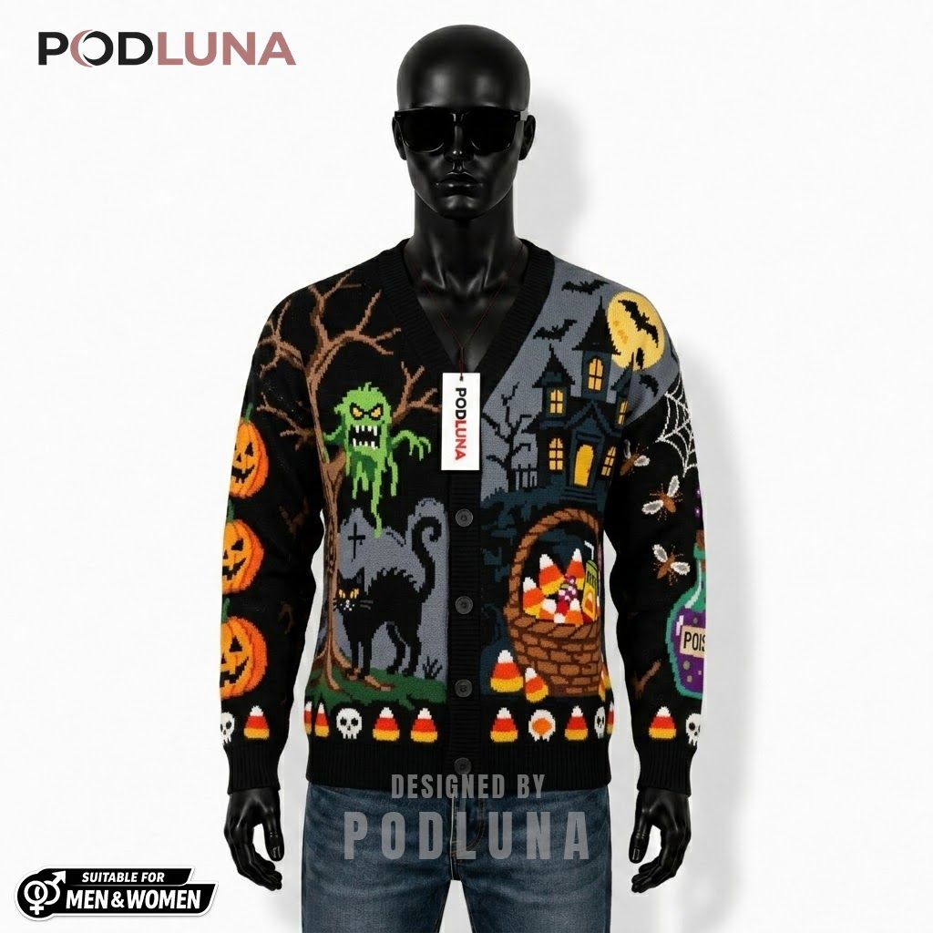 Poison Halloween Cardigan Monster Haunted House 1