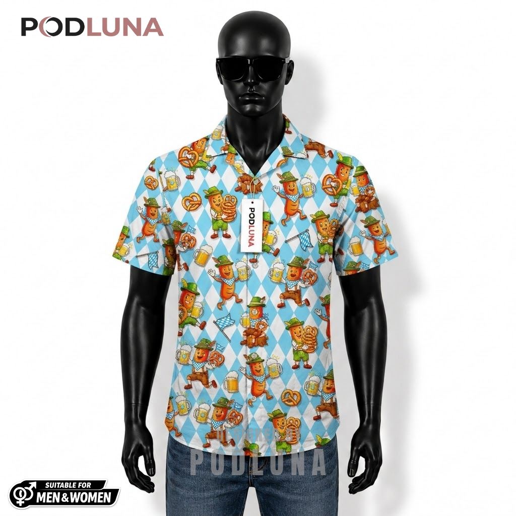 Pretzel Beer Hawaiian Shirt Bavarian Cartoon Pattern Front