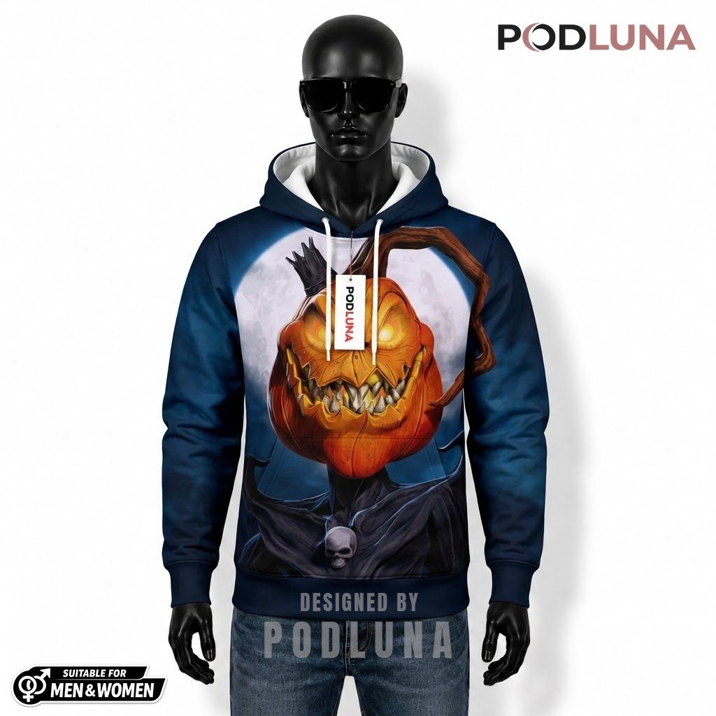 Pumpkin Halloween 3D Hoodie Full Moon Reaper Cloak Design 1