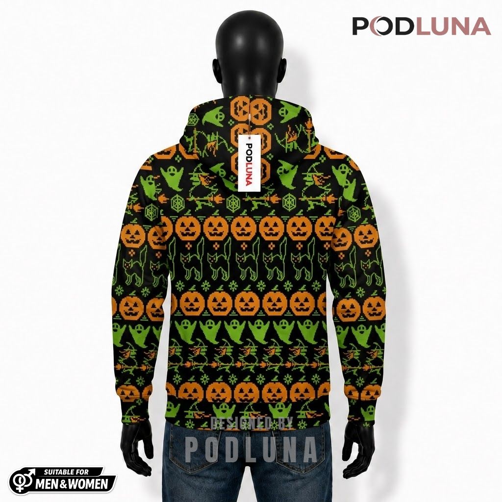 Pumpkin Halloween 3D Hoodie Pixel Cat Witch Row Pattern 2 Pumpkin Halloween 3D Hoodie Pixel Cat Witch Row Pattern 2