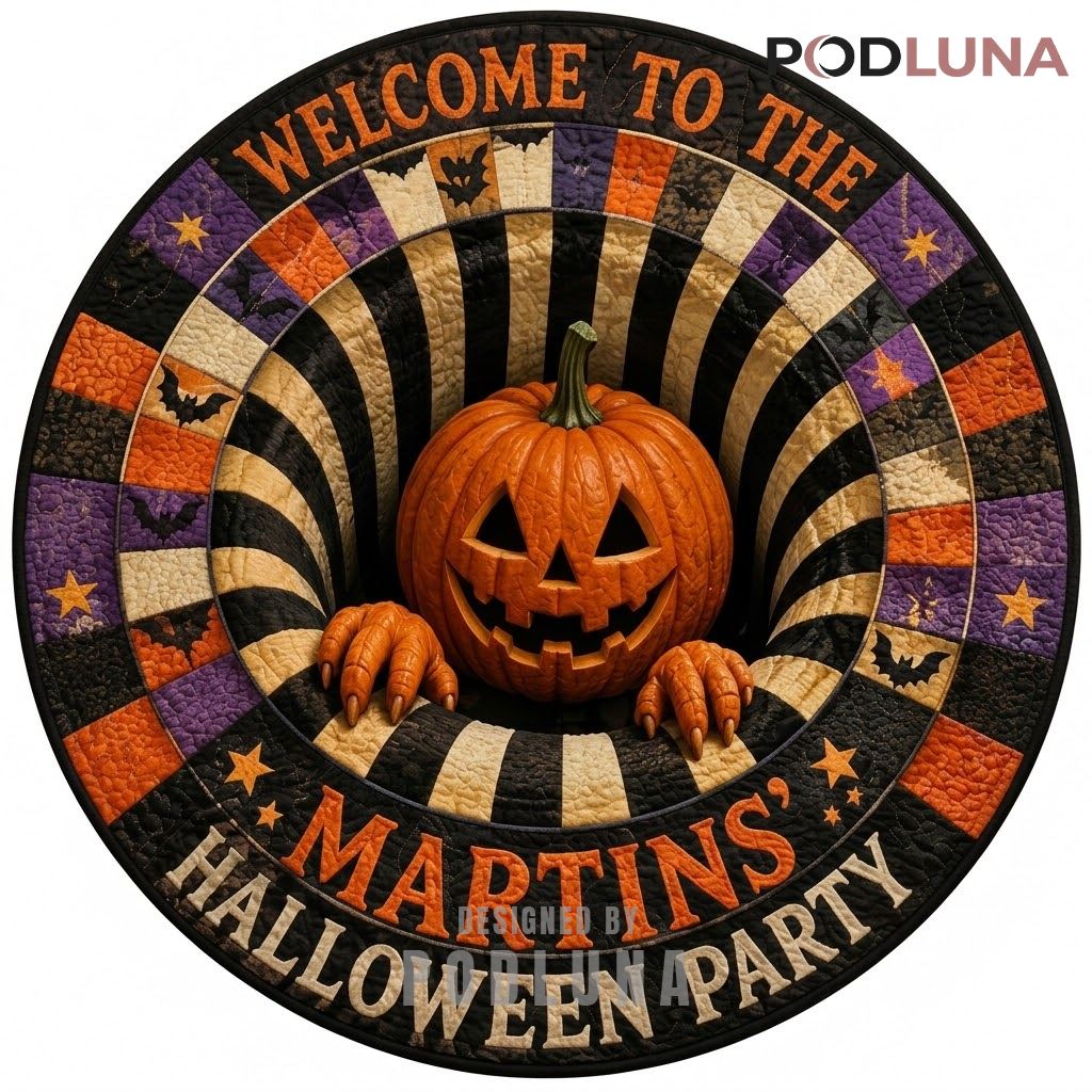 Pumpkin Halloween 3D Rug Custom Name Welcome Party Portal