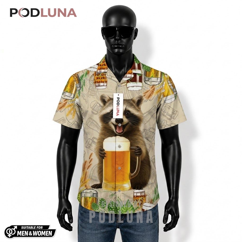 Raccoon Beer Hawaiian Shirt Mug Hops Sketch Pattern Front