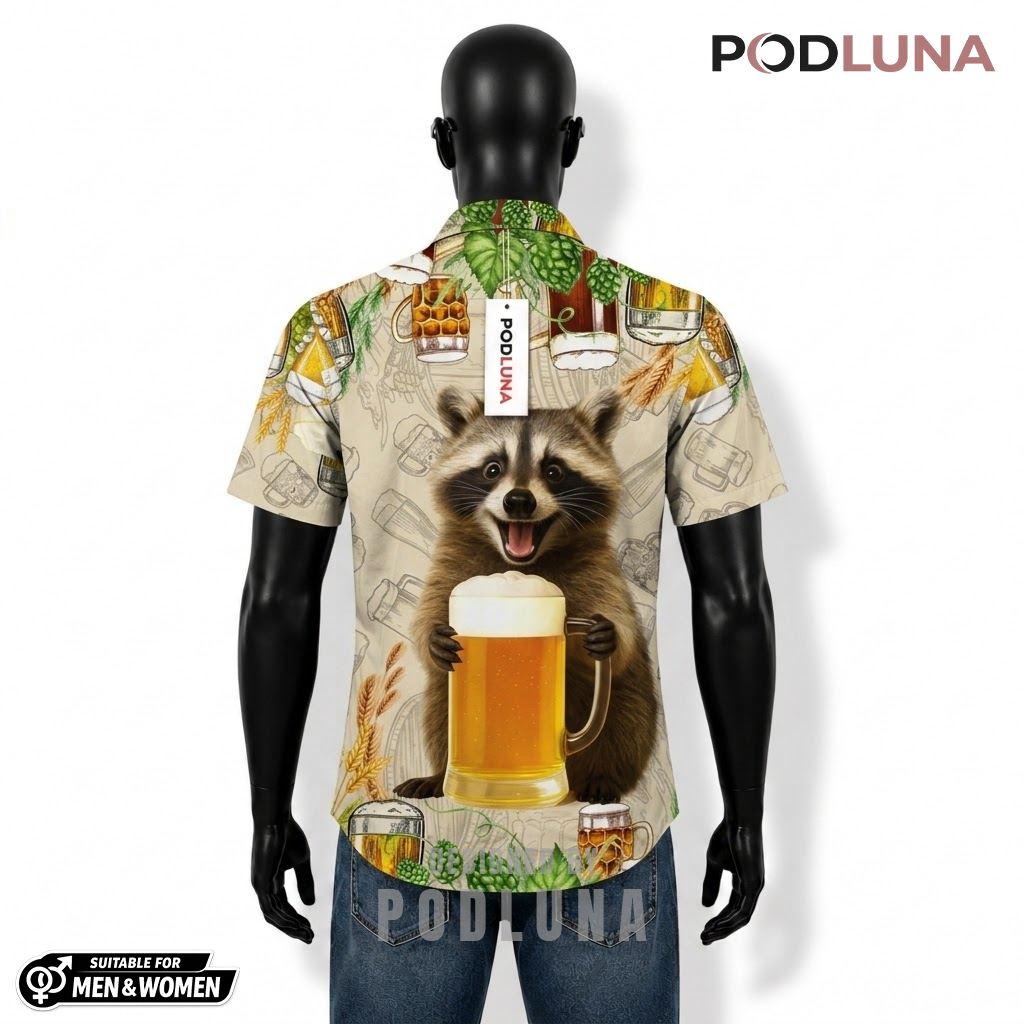 Raccoon Beer Hawaiian Shirt Mug Hops Sketch Pattern Back Raccoon Beer Hawaiian Shirt Mug Hops Sketch Pattern Back