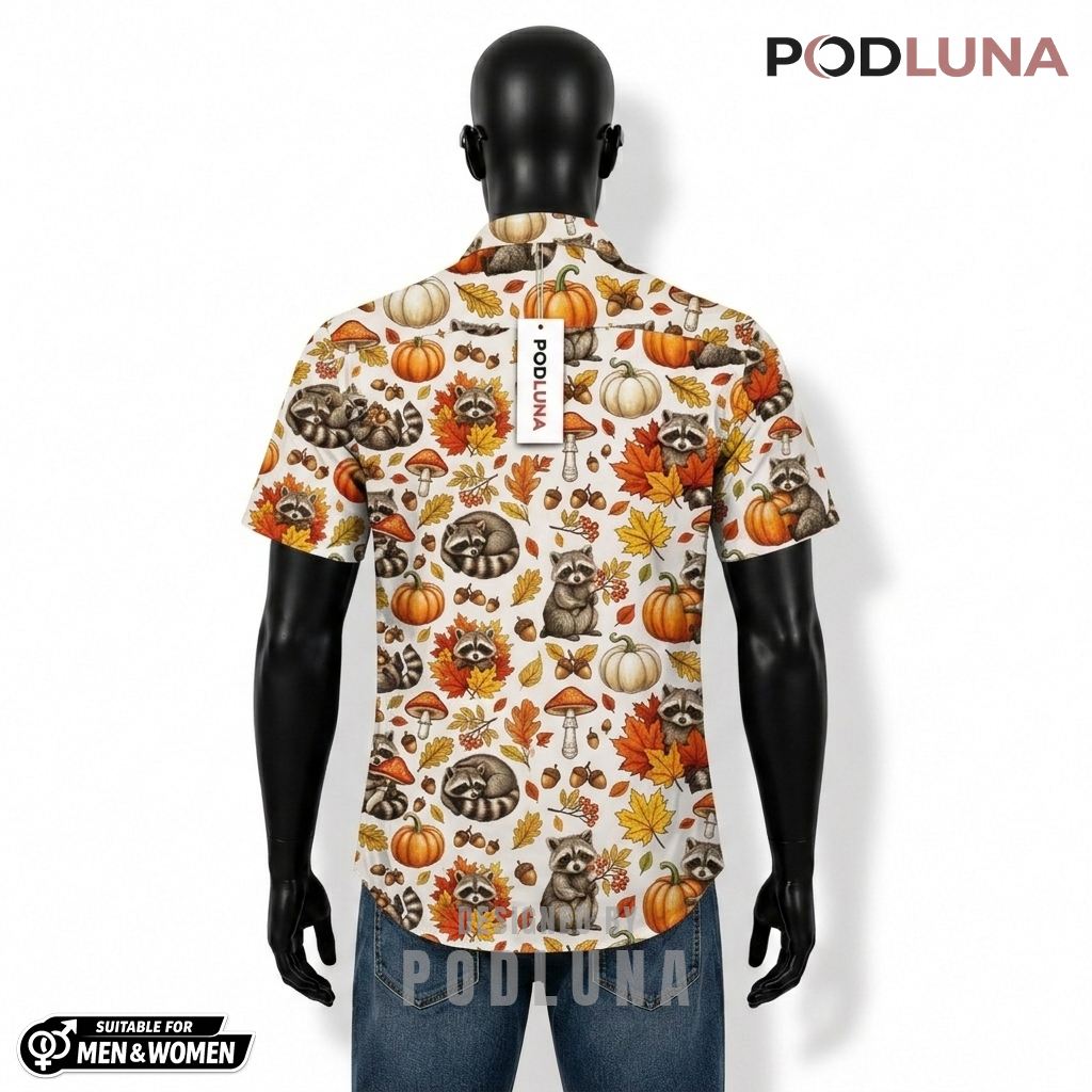 Raccoon Thanksgiving Hawaiian Shirt Pumpkin Autumn Leaves Back Raccoon Thanksgiving Hawaiian Shirt Pumpkin Autumn Leaves Back