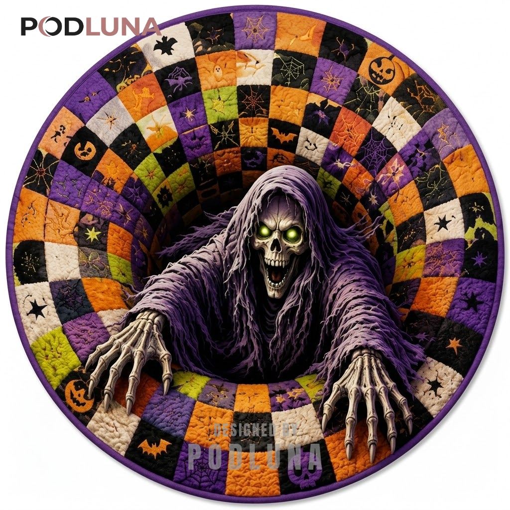 Reaper Halloween 3D Rug Patchwork Illusion