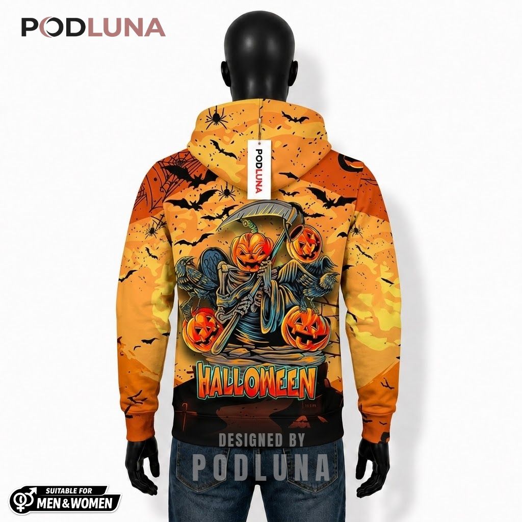 Reaper Pumpkin Halloween 3D Hoodie Scythe Castle Silhouette 2 Reaper Pumpkin Halloween 3D Hoodie Scythe Castle Silhouette 2