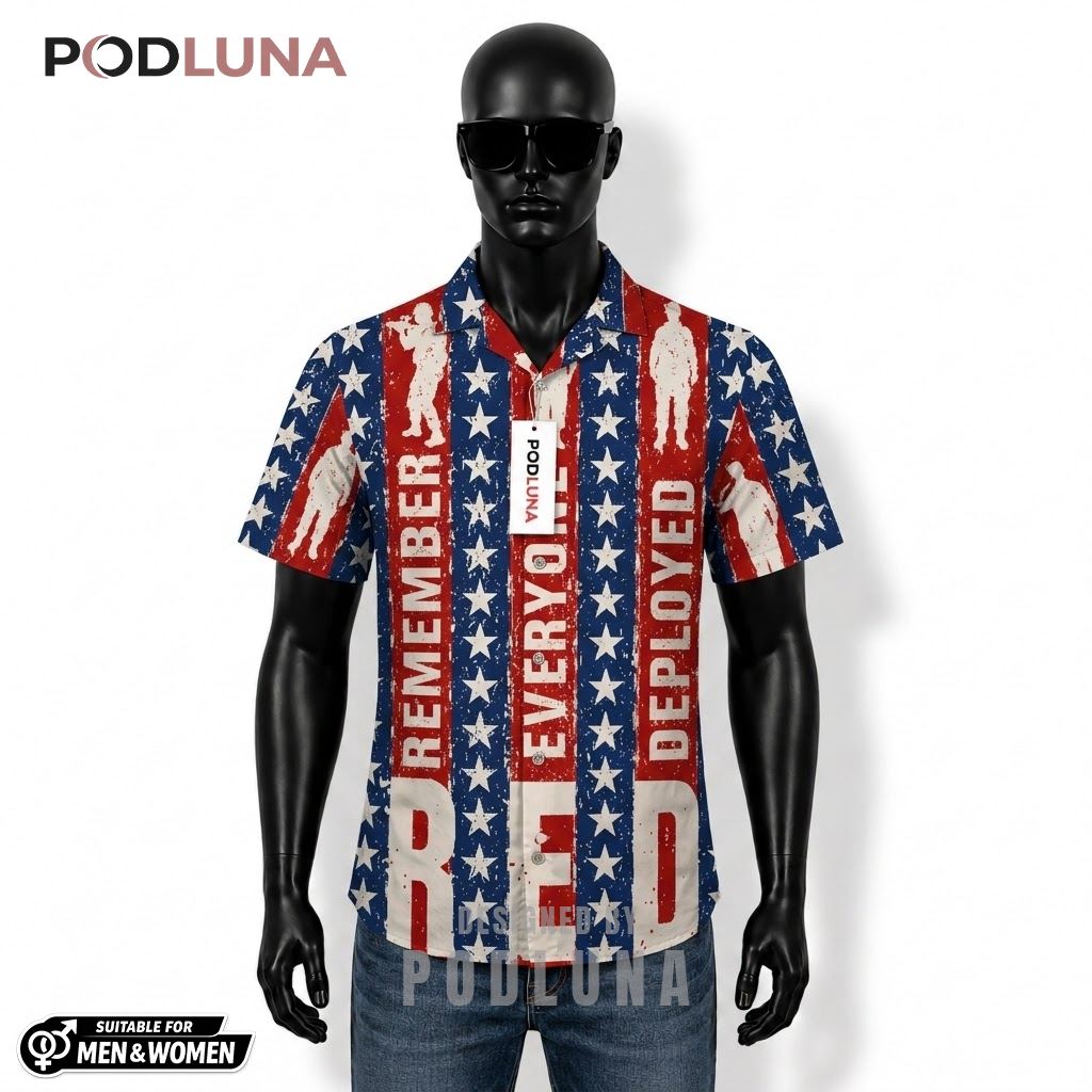 RED Friday Patriotic Hawaiian Shirt Soldier Silhouette Design Front