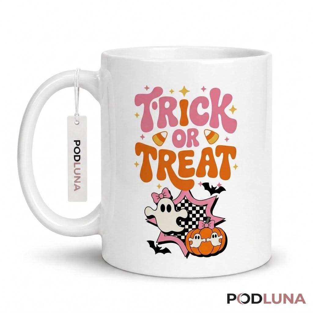 Retro Halloween Mug Trick Or Treat Groovy Ghost Pumpkin 1