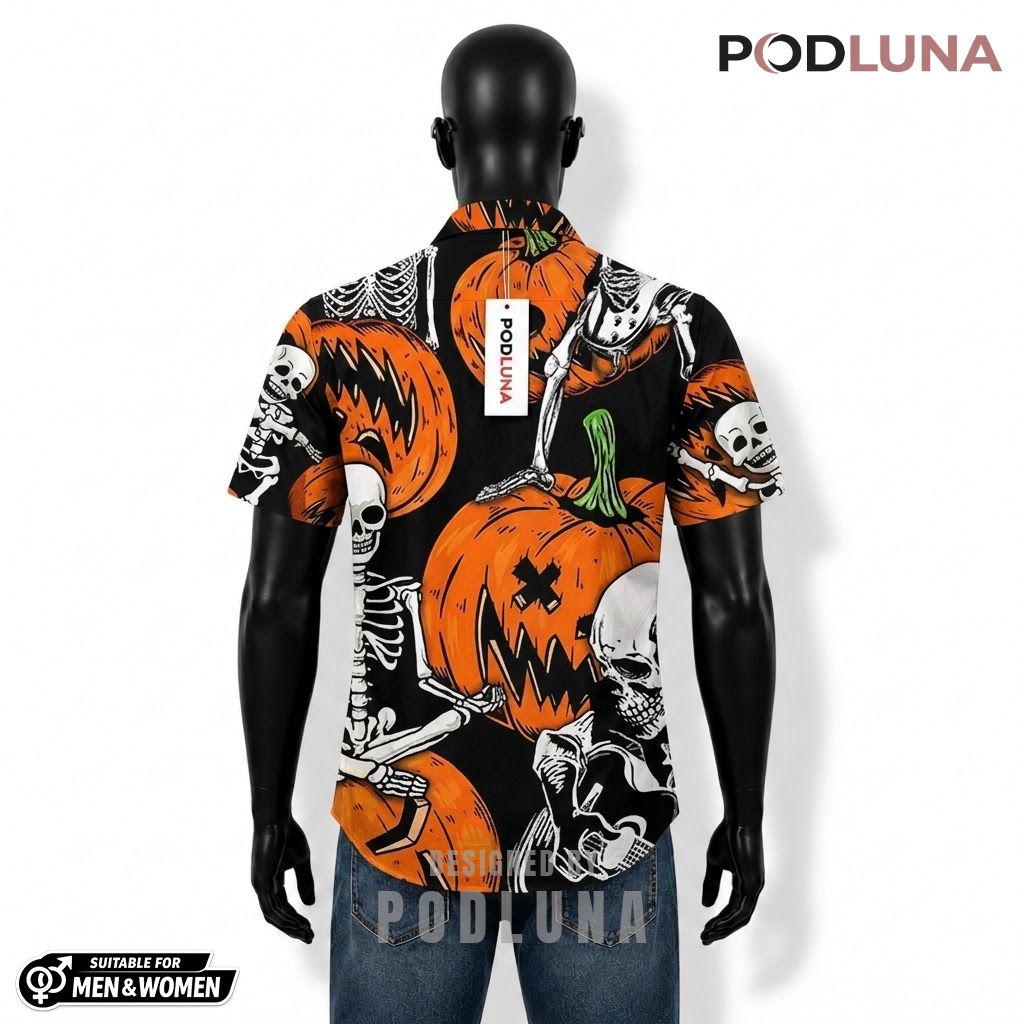 Rock Skeleton Halloween Hawaiian Shirt Guitar Jagged Pumpkin Back Rock Skeleton Halloween Hawaiian Shirt Guitar Jagged Pumpkin Back