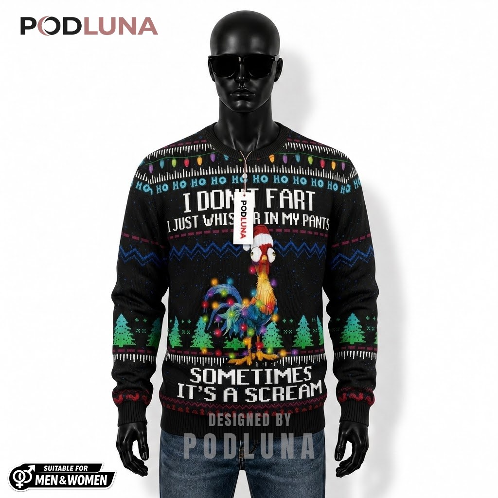 Rooster Ugly Sweater Christmas Funny Fart Quote Front