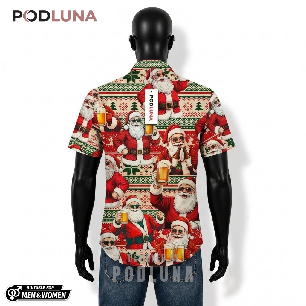 Santa Beer Hawaiian Shirt Sweater Christmas Pattern Back Santa Beer Hawaiian Shirt Sweater Christmas Pattern Back