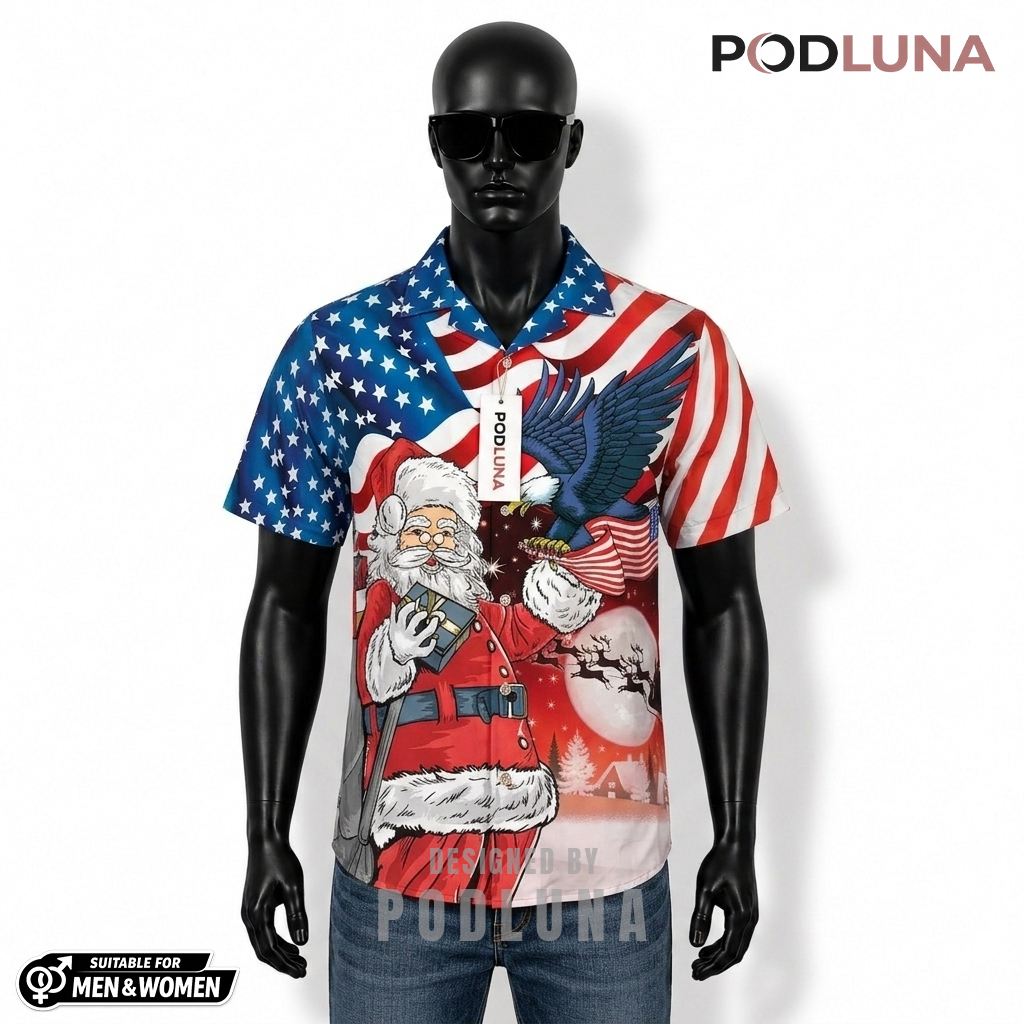 Santa Claus Patriotic Hawaiian Shirt Eagle Christmas Flag Front