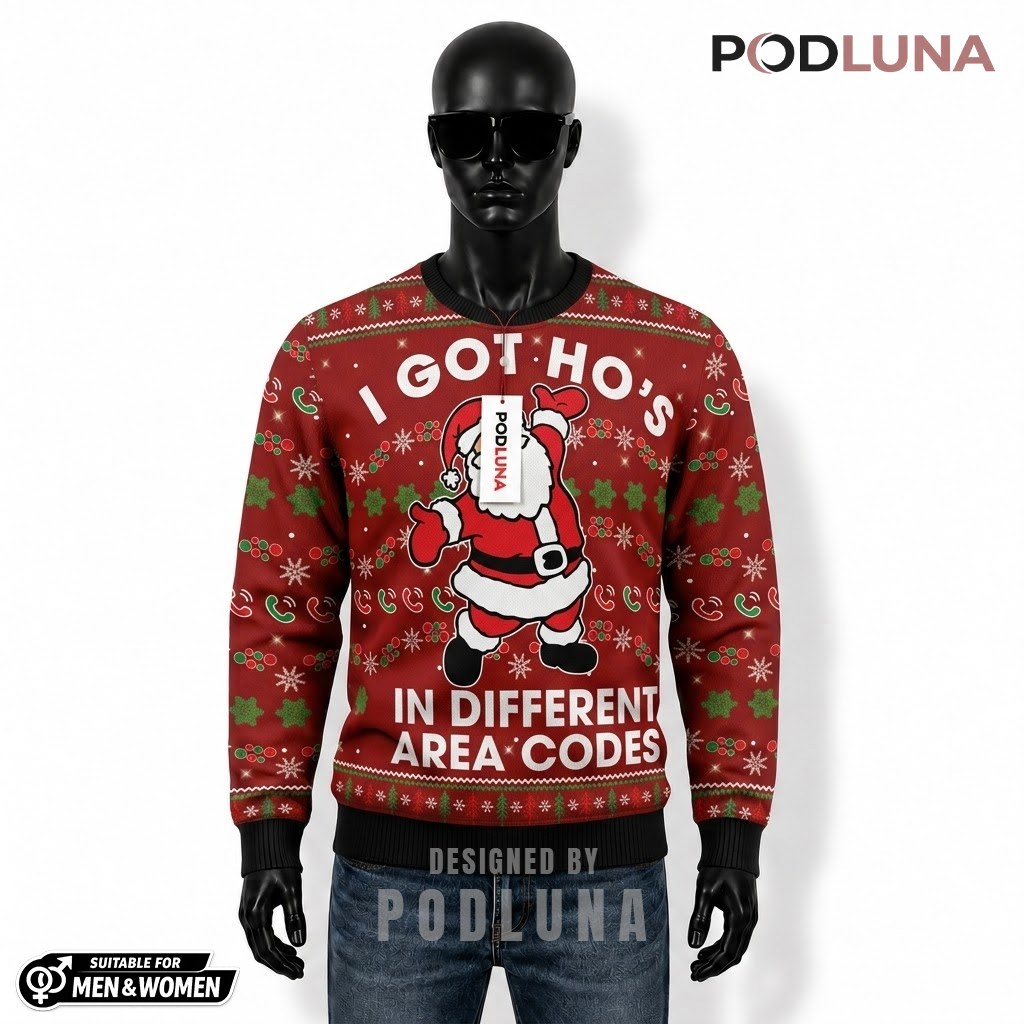 Santa Ugly Christmas Sweater Area Codes Funny Front