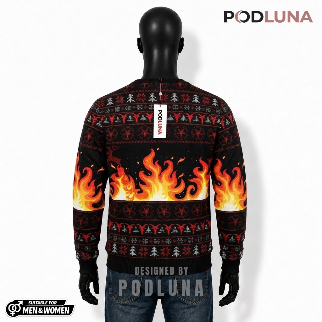Satan Claus Ugly Christmas Sweater Flames Antichristmas Back Satan Claus Ugly Christmas Sweater Flames Antichristmas Back