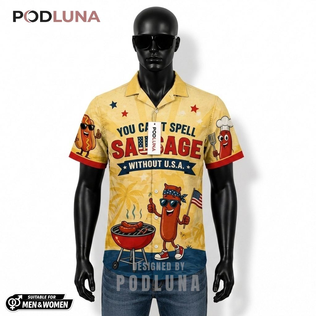 Sausage Patriotic Hawaiian Shirt USA BBQ Beach Print Front