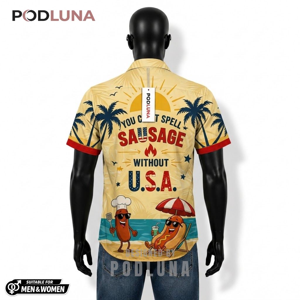 Sausage Patriotic Hawaiian Shirt USA BBQ Beach Print Back Sausage Patriotic Hawaiian Shirt USA BBQ Beach Print Back