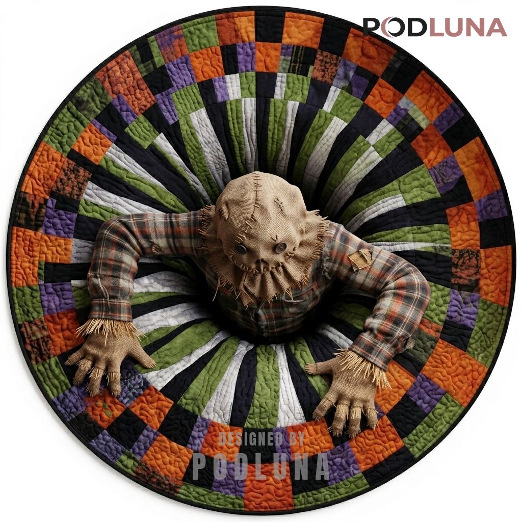 Scarecrow Halloween 3D Rug Burlap Sack Face Checkered Vortex