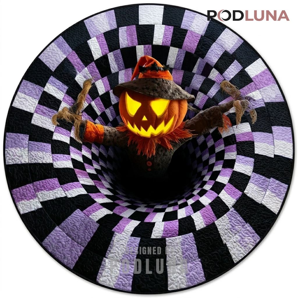 Scarecrow Halloween 3D Rug Jack O Lantern Head Purple Vortex