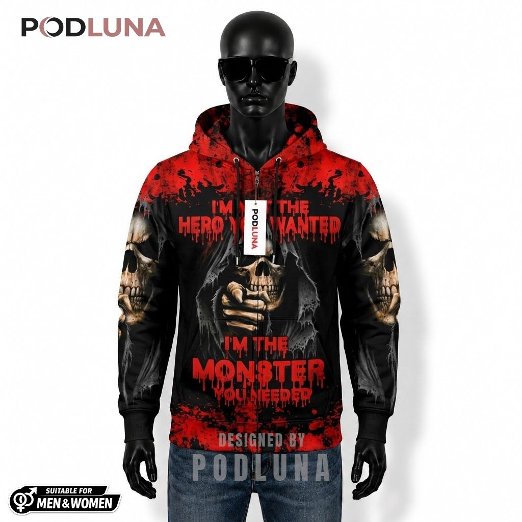 Scary Halloween 3D Hoodie Grim Monster Quote Skull 1