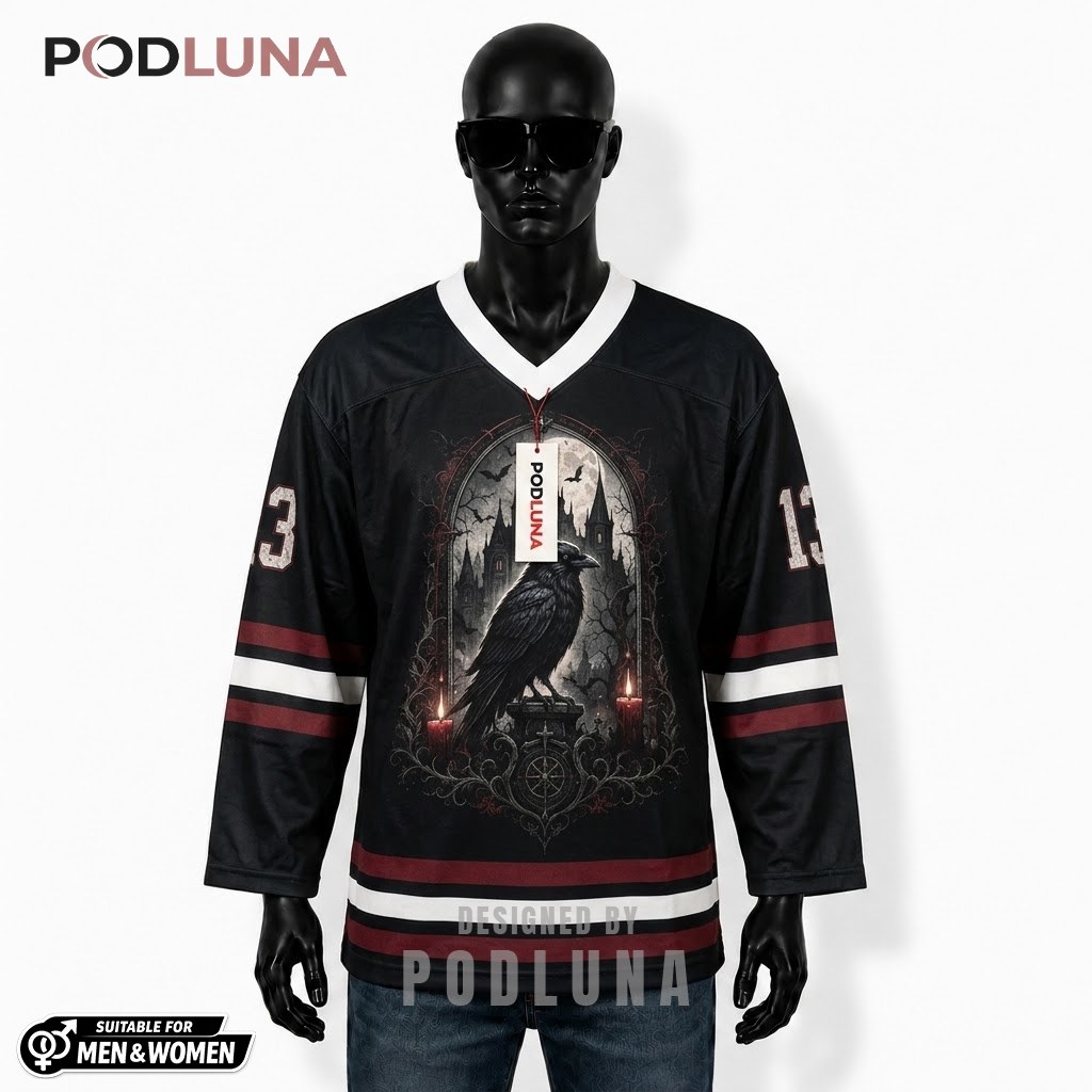 Shadow Coven Raven Halloween Hockey Jersey 1