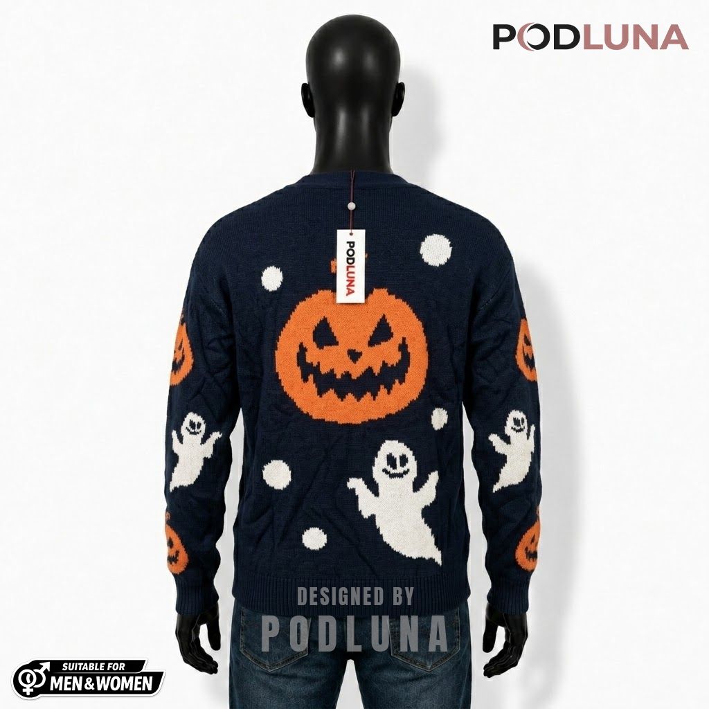 Simple Halloween Cardigan Pumpkin Ghost Print 2 Simple Halloween Cardigan Pumpkin Ghost Print 2