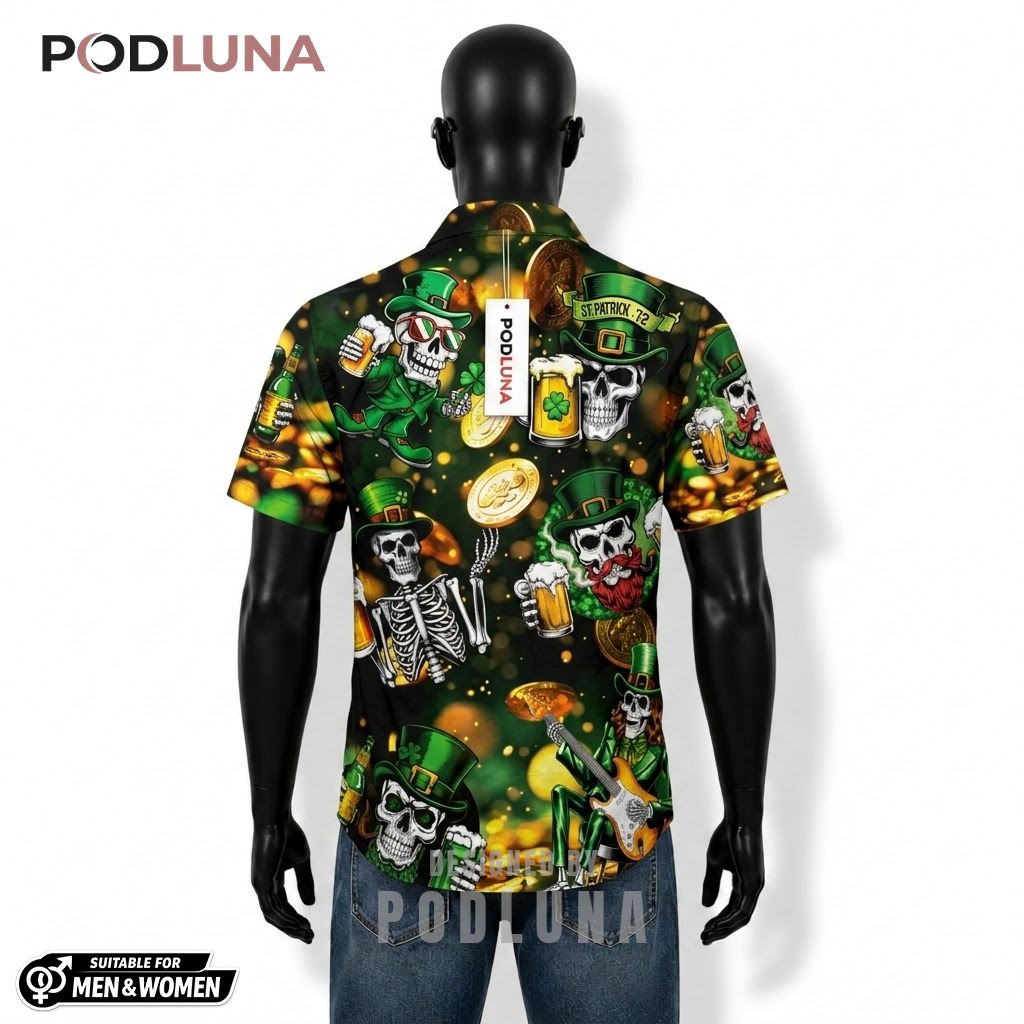 Skeleton Beer Hawaiian Shirt Patrick Gold Coin Pattern Back Skeleton Beer Hawaiian Shirt Patrick Gold Coin Pattern Back