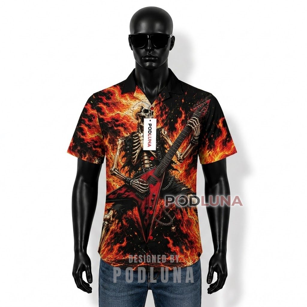 Skeleton Guitar Rock Hawaiian Shirt Front