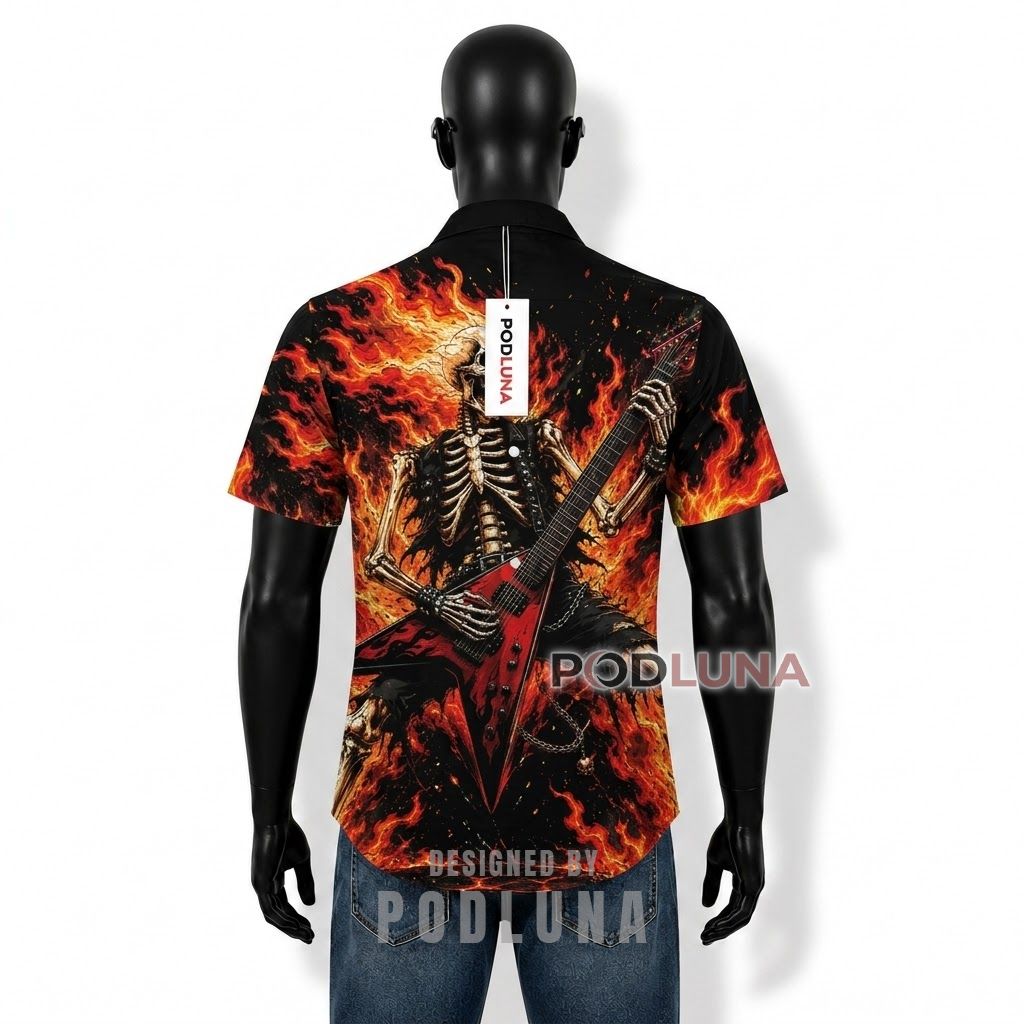 Skeleton Guitar Rock Hawaiian Shirt Back Skeleton Guitar Rock Hawaiian Shirt Back