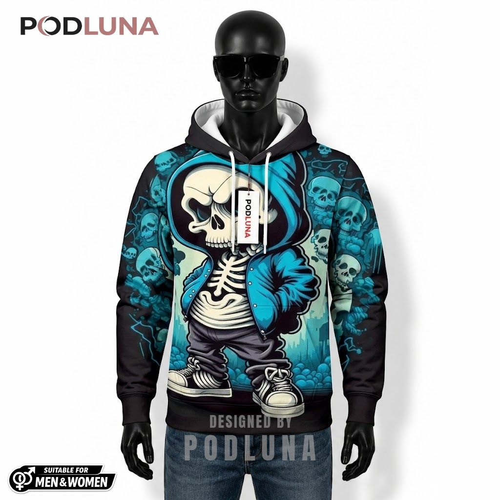 Skeleton Halloween 3D Hoodie Blue Streetwear Cartoon Sneaker 1
