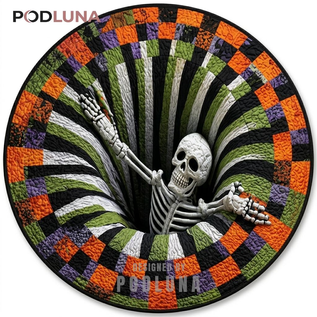 Skeleton Halloween 3D Rug Patchwork Vortex Illusion
