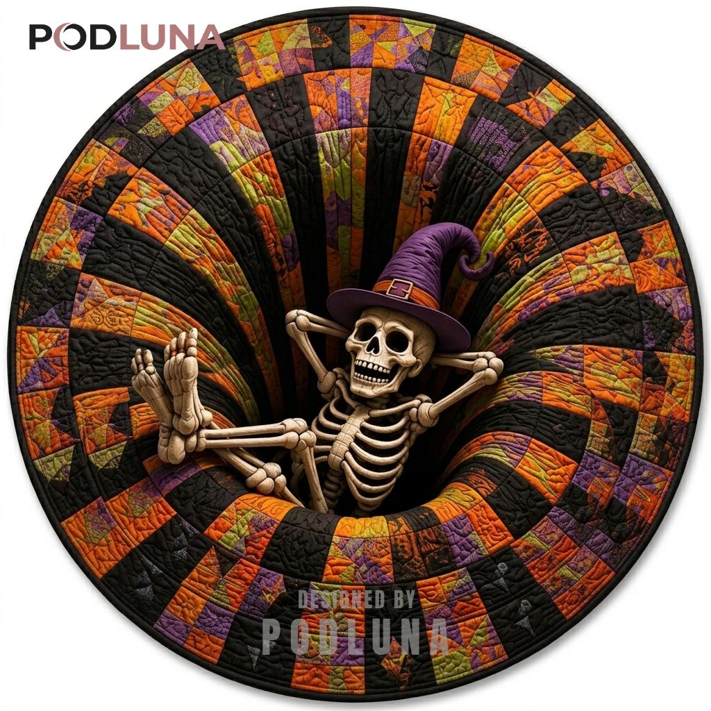 Skeleton Halloween 3D Rug Purple Witch Hat Relaxed Pose Portal
