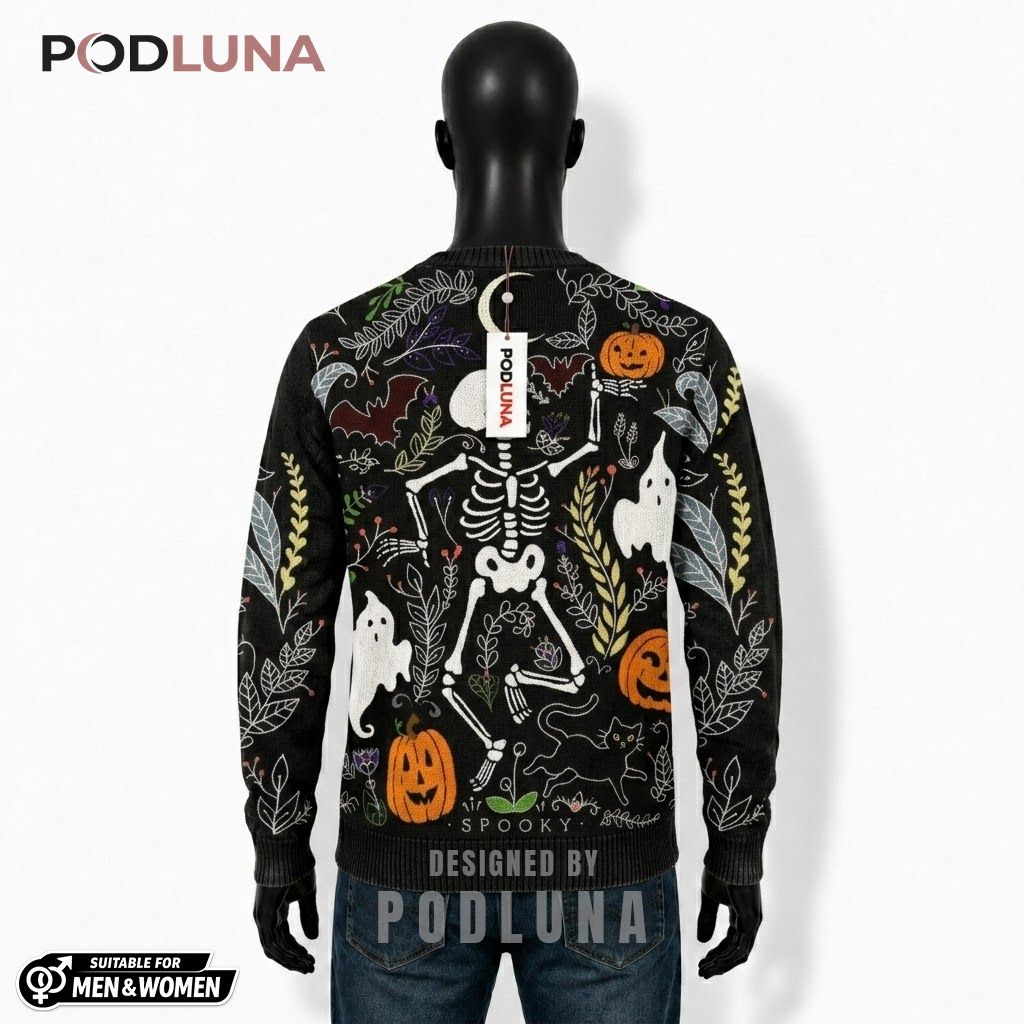 Skeleton Halloween Cardigan Botanical Black Cat Spooky 2 Skeleton Halloween Cardigan Botanical Black Cat Spooky 2