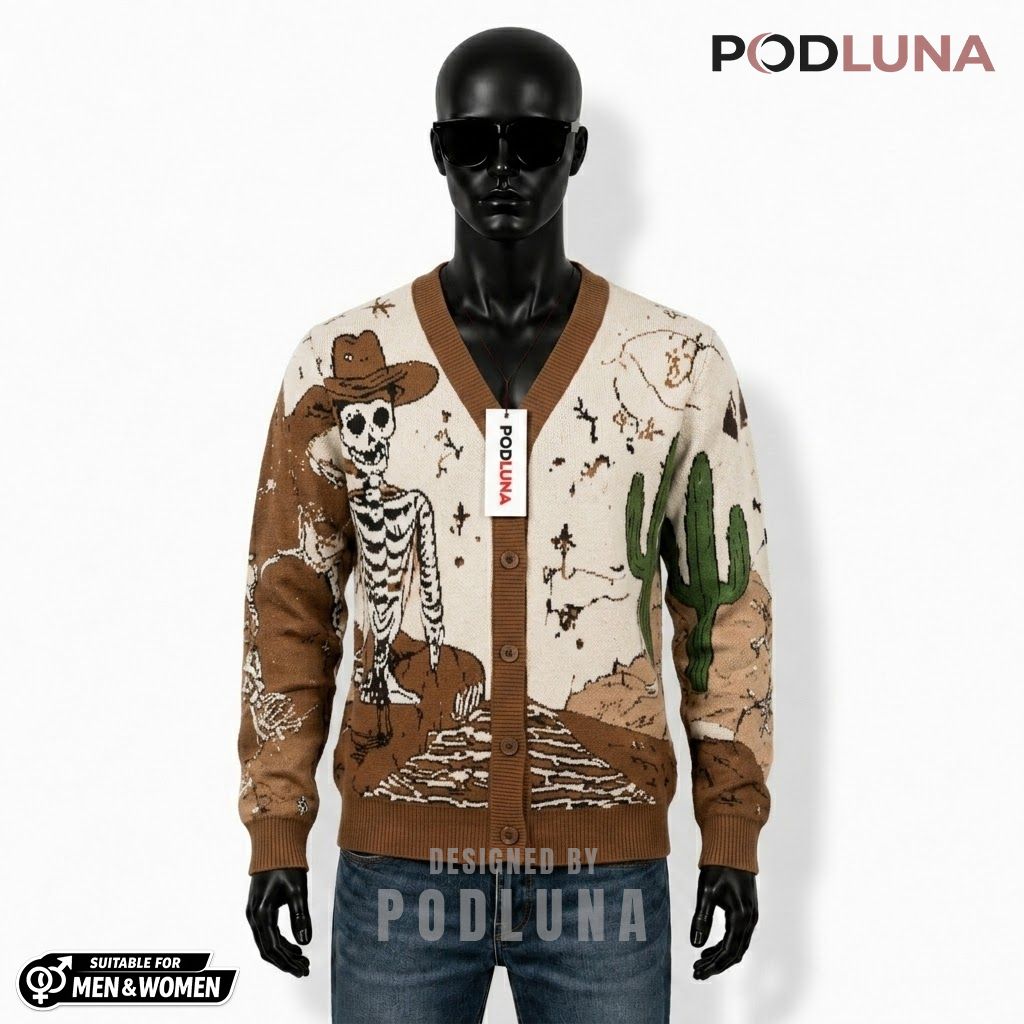 Skeleton Halloween Cardigan Cowboy Desert Ranch 1