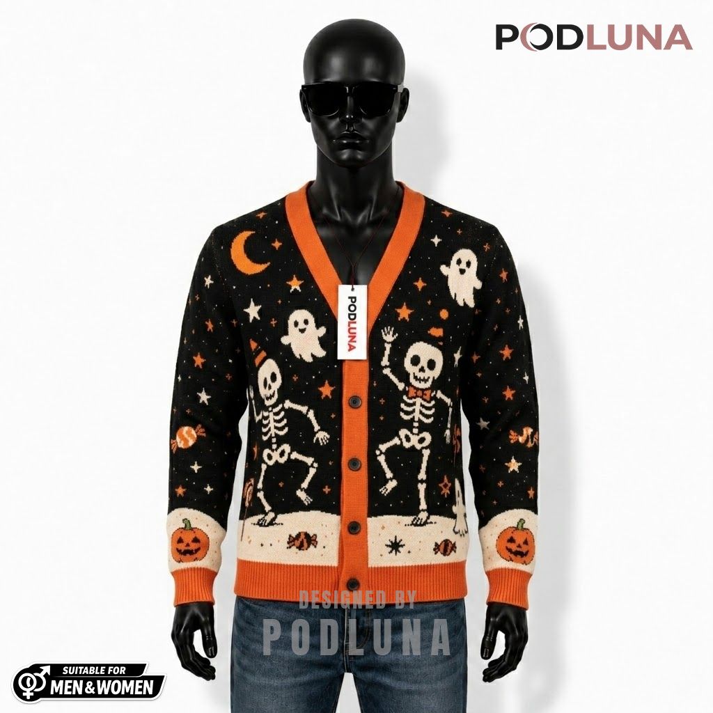 Skeleton Halloween Cardigan Dancing Graveyard Party 1