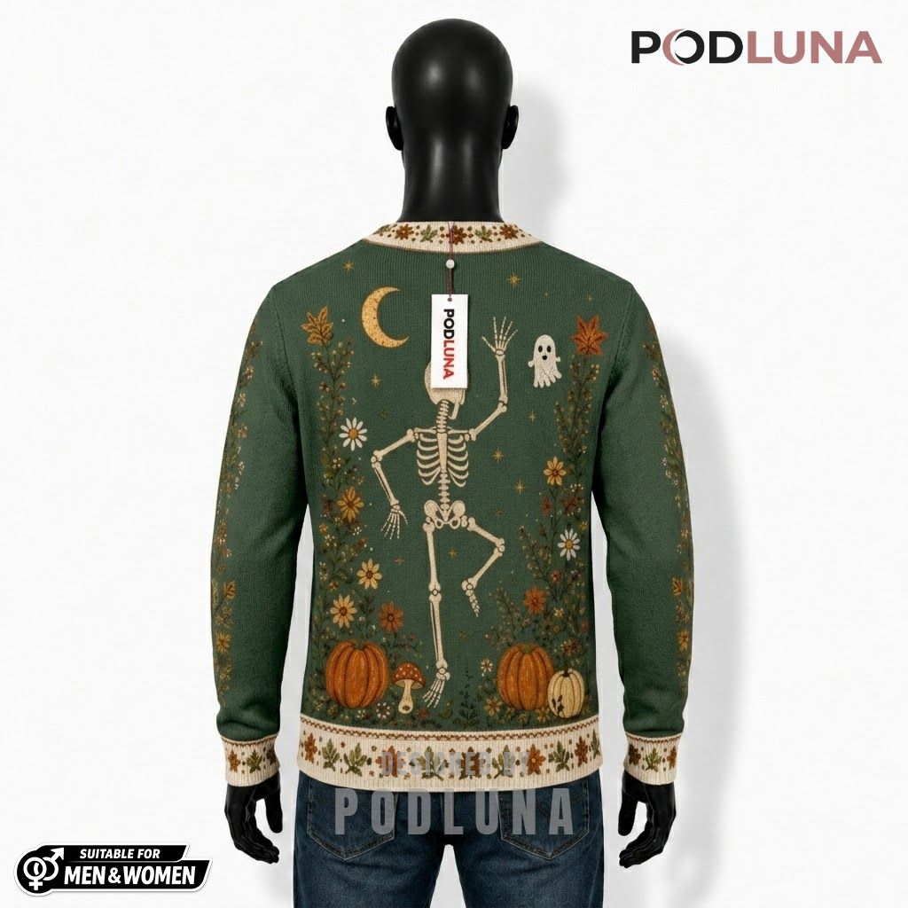 Skeleton Halloween Cardigan Floral Botanical Moon 2 Skeleton Halloween Cardigan Floral Botanical Moon 2