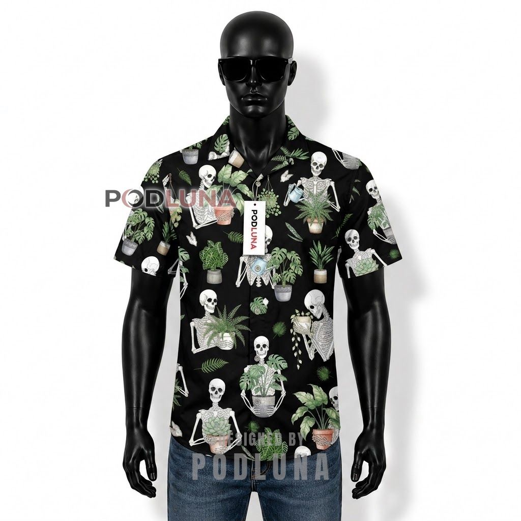 Skeleton Plant Lover Hawaiian Shirt Front