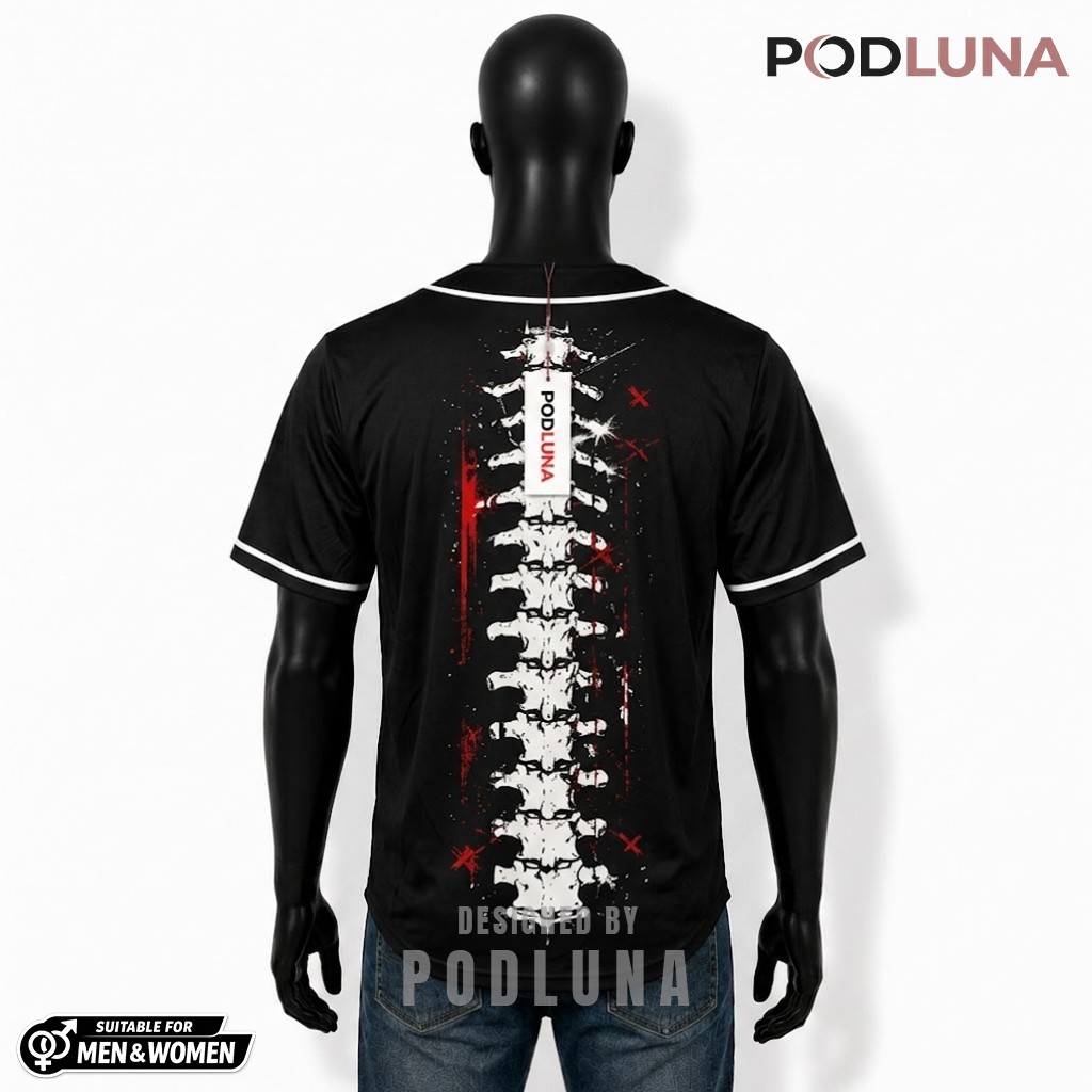 Skeleton Rib Cage Halloween Baseball Jersey Black White 2 Skeleton Rib Cage Halloween Baseball Jersey Black White 2