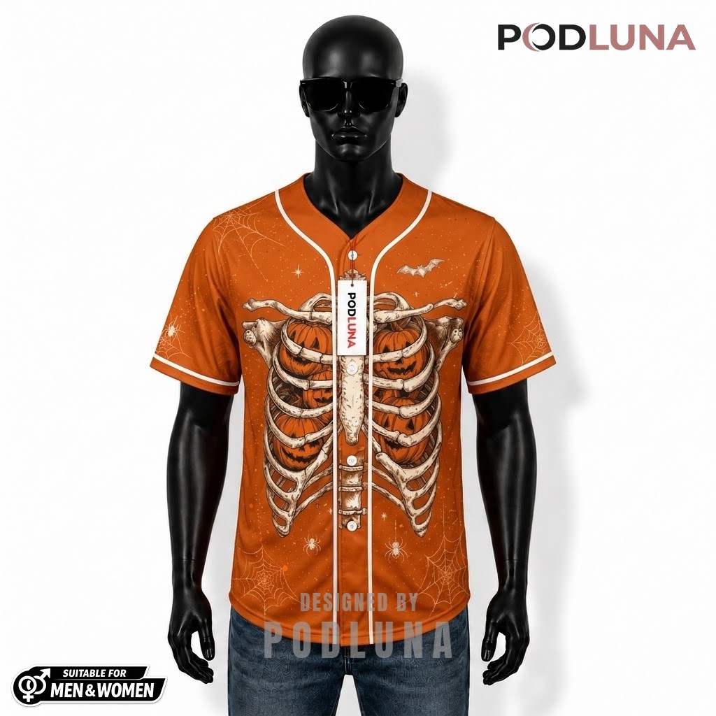 Skeleton Rib Cage Halloween Baseball Jersey Trick Or Treat 1