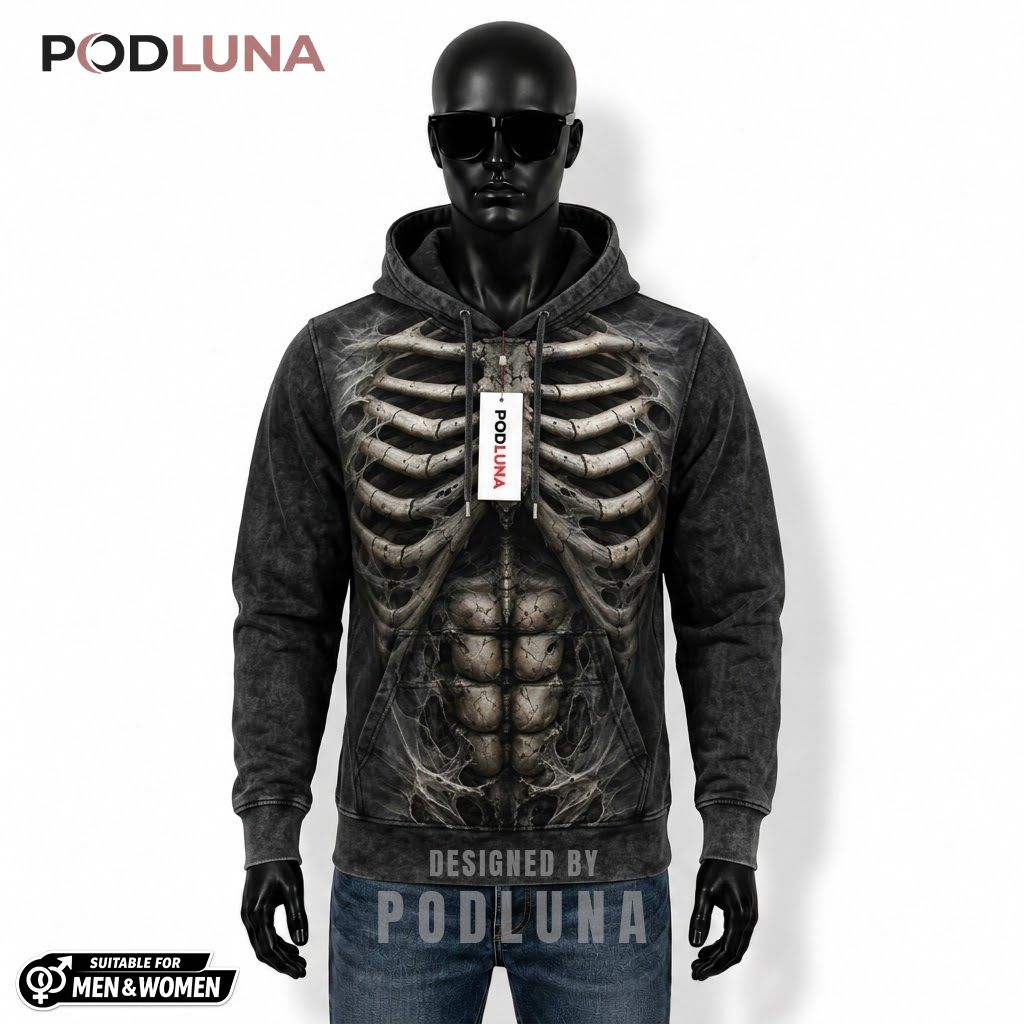 Skeleton Ribcage Halloween 3D Hoodie Cracked Bone Costume Design 1