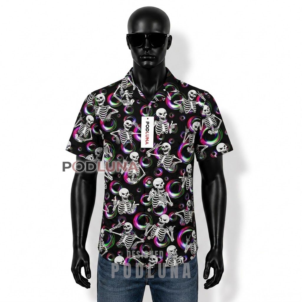 Skeleton Rock Sign Hawaiian Shirt Front