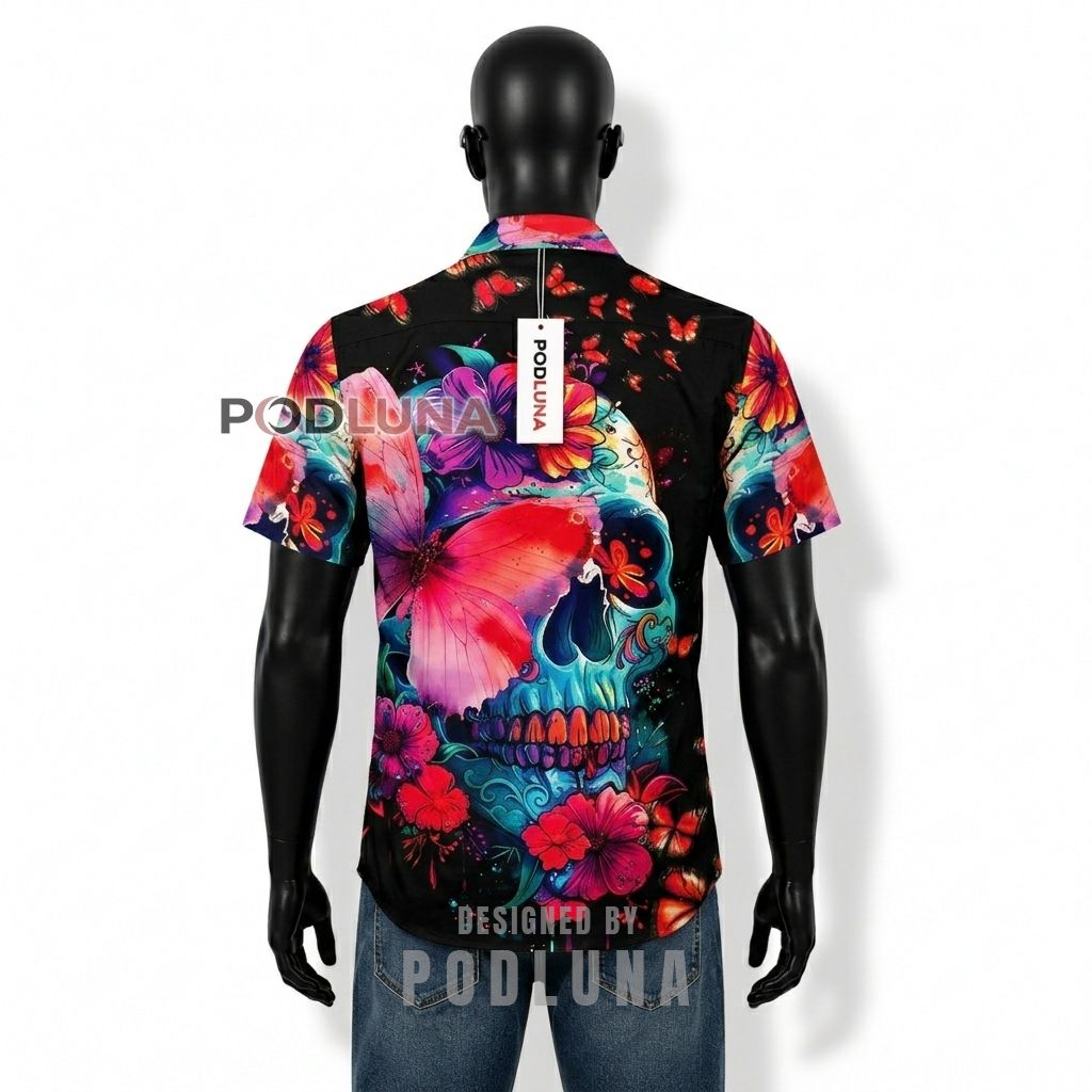 Skull Butterfly Floral Hawaiian Shirt Back Skull Butterfly Floral Hawaiian Shirt Back