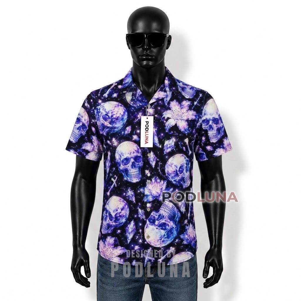 Skull Crystal Floral Galaxy Hawaiian Shirt Front