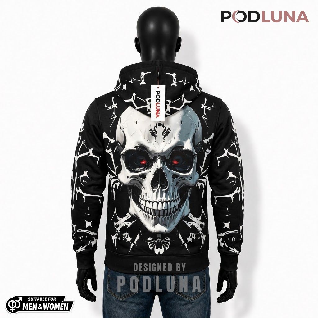 Skull Halloween 3D Hoodie Chrome Metallic Crossbone Print 2 Skull Halloween 3D Hoodie Chrome Metallic Crossbone Print 2