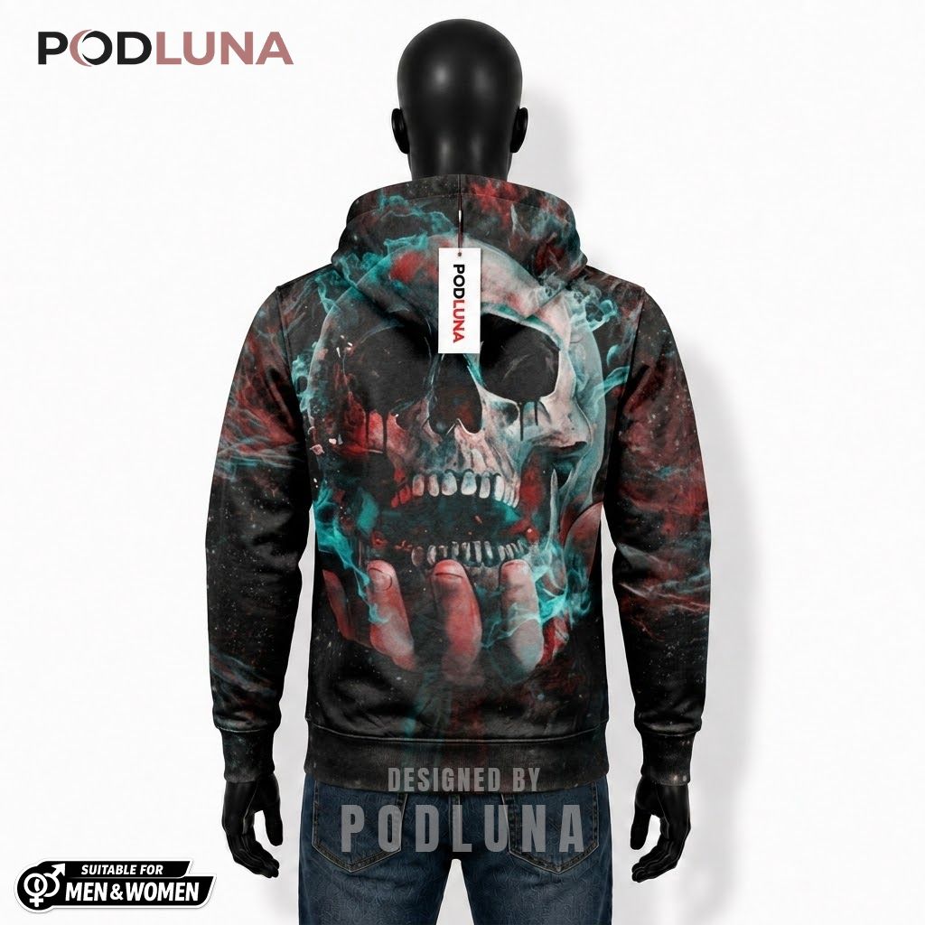 Skull Halloween 3D Hoodie Cosmic Smoke Hand Grip Print 2 Skull Halloween 3D Hoodie Cosmic Smoke Hand Grip Print 2